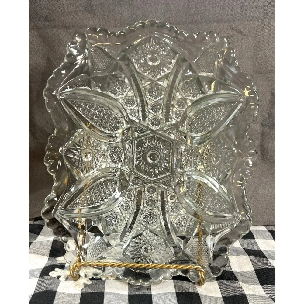 VTG Glass Serving Bowl Clear Daisy & Fine cut by Indiana 10 x 3 Rectangle (2571)